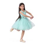 Net Casual Knee Length Cute Frill Green Frock Dress for Girls Kids - Image 3