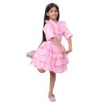 Net Casual Knee Length Cute Frill Fairy Pink Frock Dress for Girls Kids