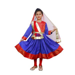 Kathak Costume Blue and Red Anarkali Dress
