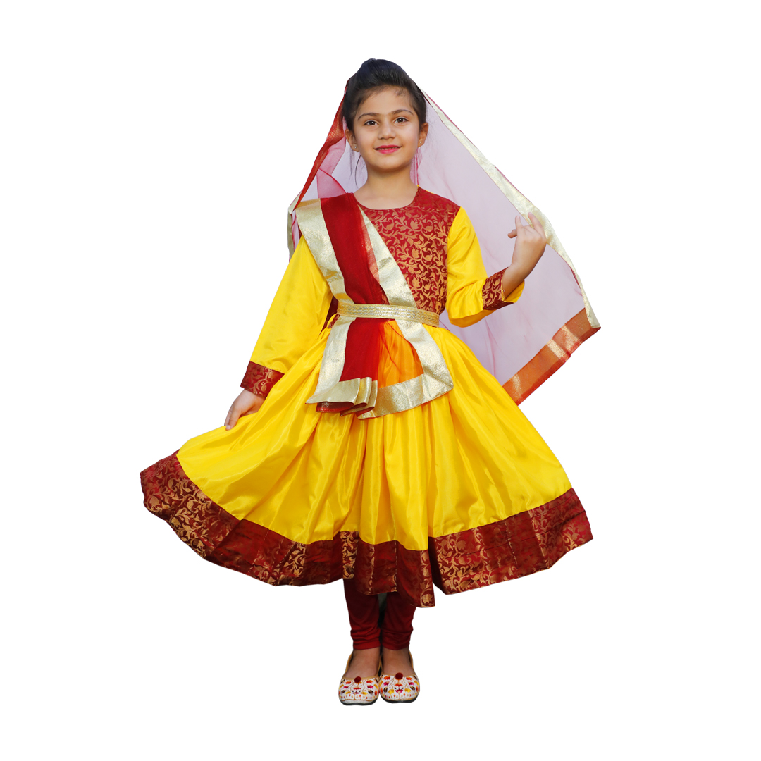 Kathak Dress – Yellow & Maroon Anarkali Dress