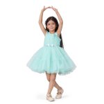Net Casual Knee Length Cute Frill Green Frock Dress for Girls Kids - Image 2