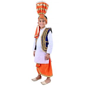 Punjabi Folk Dress in Saffron For Boys – Kids Fancy Dress - Image 3