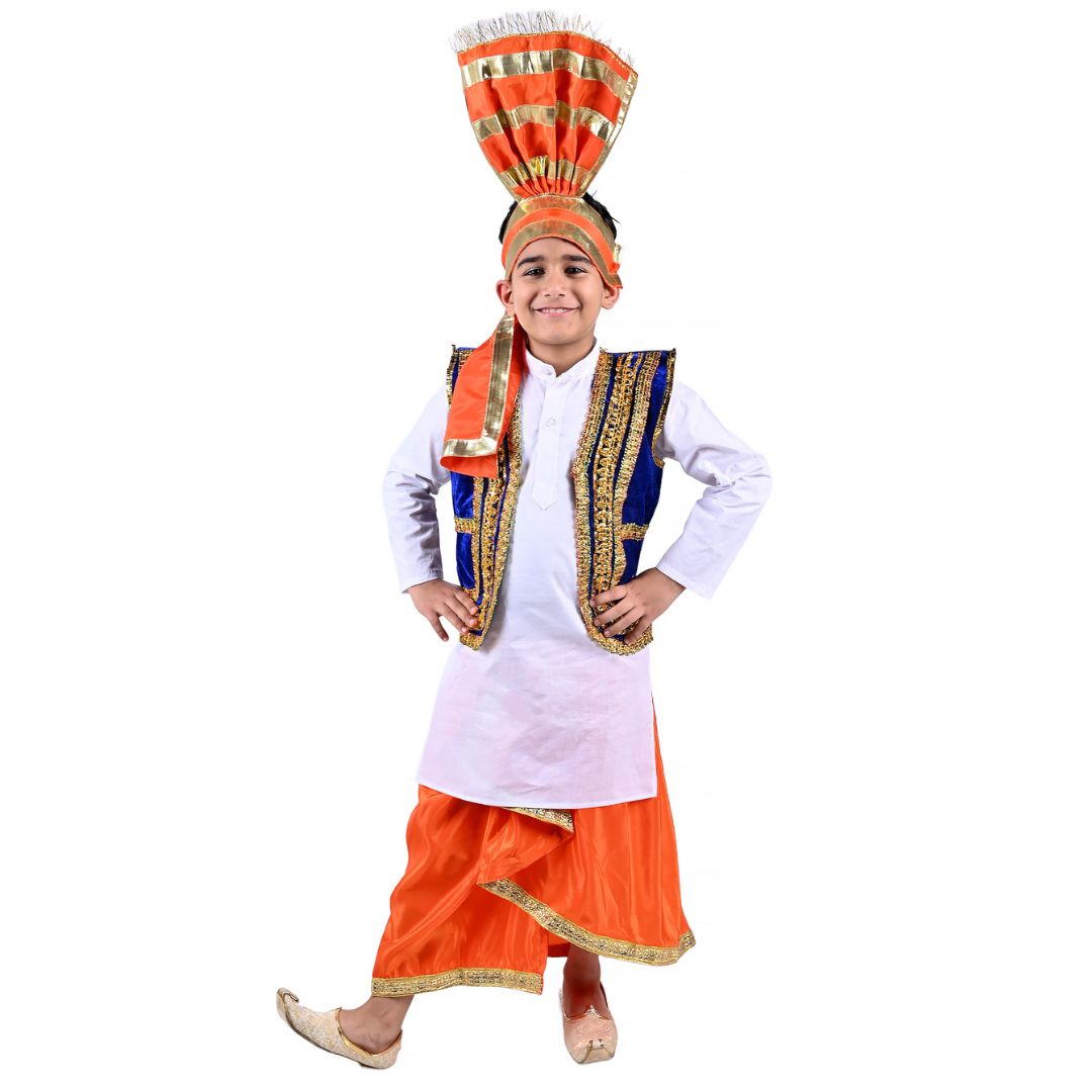 Punjabi Folk Dress in Saffron For Boys – Kids Fancy Dress - Image 2