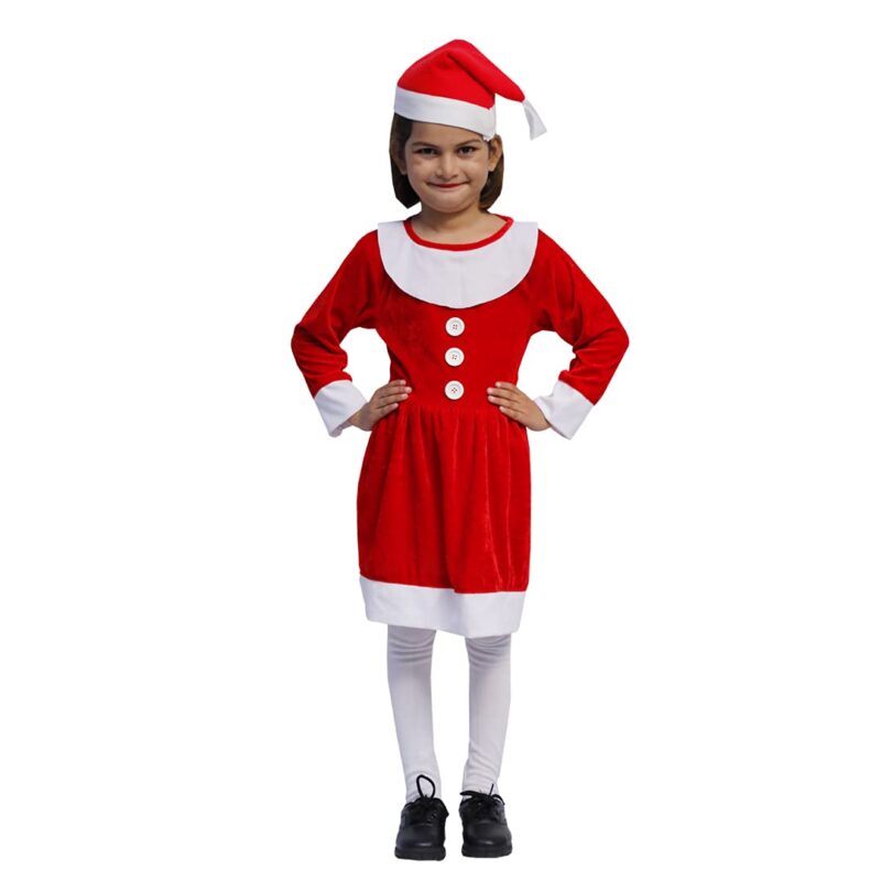 Santa Claus Costume Dress for Girls Kids Christmas Fancy Dress Costume (NO Socks & Shoes Included)