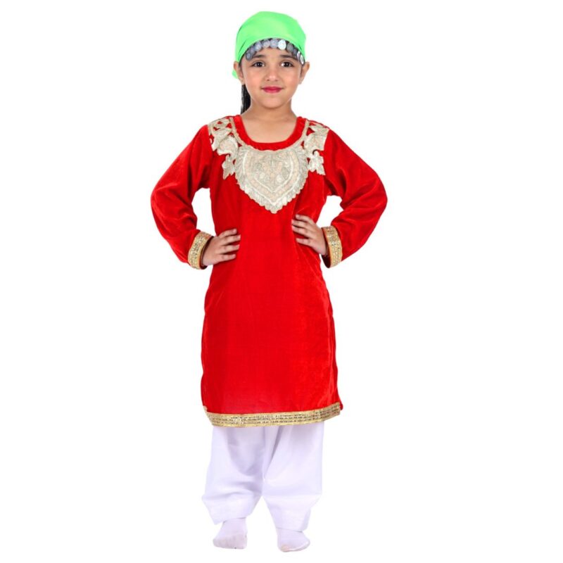 Kashmiri Traditional Costume Dress For Girls Indian States & Folk dance Dresses For Kids – Red and White Suit