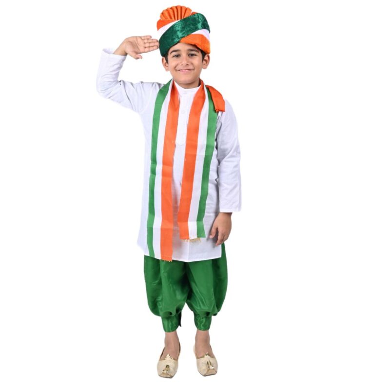 Tricolor Dress For Boys & Girls Republic Day/Independence Day – Tricolour Costume Dhoti Kurta Stole Pagdi Set for Kids