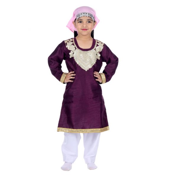 Kashmiri Traditional Costume Dress For Girls Indian States & Folk dance Dresses For Kids – Maroon and White Suit