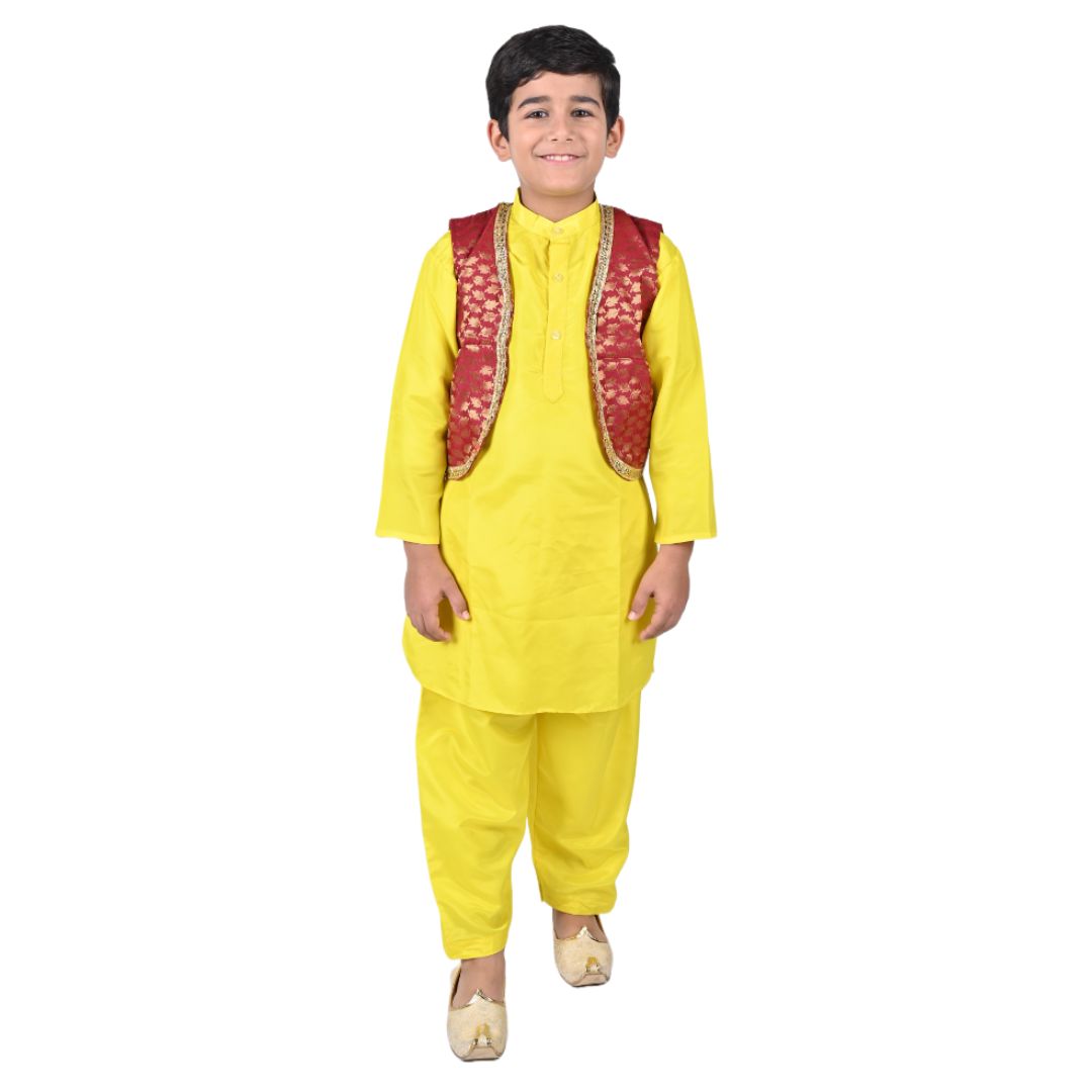 Kashmiri Dress Costume For Boys -Indian State & Folk Dance Pathani Suit Set for Kids - Image 2