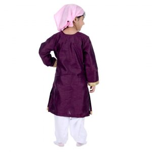 Kashmiri Traditional Costume Dress For Girls Indian States & Folk dance Dresses For Kids – Maroon and White Suit - Image 4