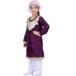 Kashmiri Traditional Costume Dress For Girls Indian States & Folk dance Dresses For Kids – Maroon and White Suit - Image 2