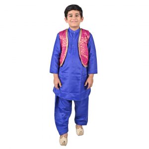 Kashmiri Dress Costume For Boys -Indian State & Folk Dance Pathani Suit Set for Kids - Image 3