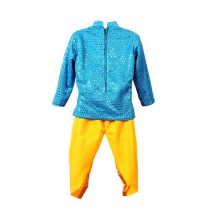 Krishna Dress for Kids Set of 7 Dhoti,Kurta,Mukut,Morpankh,Bansuri,Belt,Motimala - Image 2