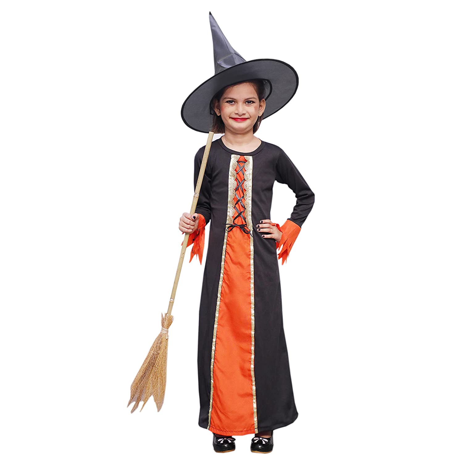 Witch Costume Dress for Kids Girls Set of 2(Gown,Hat) Halloween Fancy Dress
